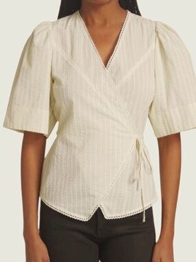 Ganni Seersucker Wrap Top